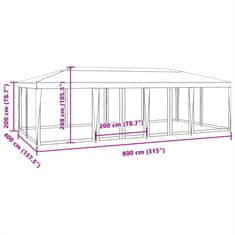 Vidaxl Párty stan so 12 sieťkovanými bočnými stenami biely 8x4 m HDPE