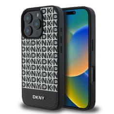 DKNY Zadný kryt PU Leather Repeat Pattern Bottom Stripe MagSafe pre iPhone 16 Pro Max Black