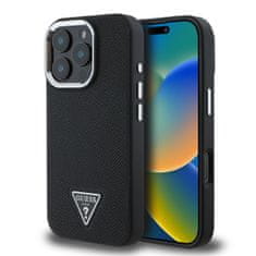 Guess Zadný kryt PU Grained Triangle Logo pre iPhone 16 Pro Black