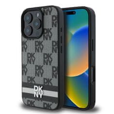 DKNY Zadný kožený kryt PU Leather Checkered Pattern and Stripe pre iPhone 16 Pro Max Black