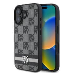 DKNY Zadný kožený kryt PU Leather Checkered Pattern and Stripe pre iPhone 16 Black