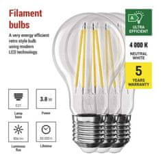 EMOS LED žiarovka Filament A60 A CLASS/ E27 / 3,8 W (60 W) / 806 lm / neutrálna biela