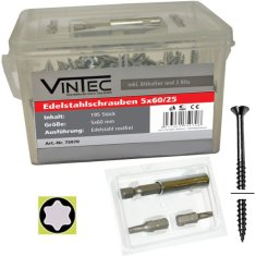 Vintec Nerezové skrutky 5x60 T25, 195 ks