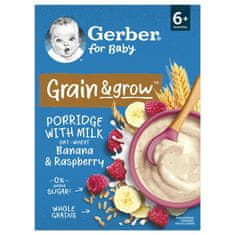 Gerber Kaša mliečna pšenično-ovsená banán a malina 200 g, 6+