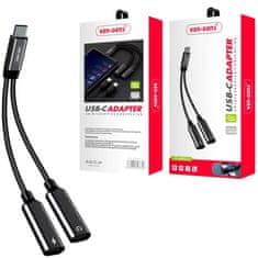 Ven Type-C na Dual USB-C Adaptér pre rýchlonabíjanie a slúchadlový AUX jack pre Android - Čierna KP34022