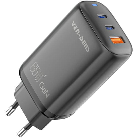 Ven Rýchlonabíjačka Ven-Dens GaN Pro 65W s 2x USB-C a USB - Čierna KP34295