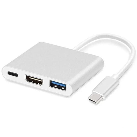 Ven Adaptér pre TV Monitor 3v1 Hub USB-C, USB 3.0, HDMI 4k - Biela KP34019