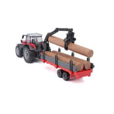 BBurago Farm 10cm Traktor Massey FERGUSSON 8740S - wood trailer