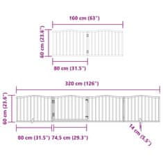 Vidaxl Brána pre psa s dvere sklad. 10pan. biela 800cm topoľové drevo