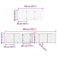 Vidaxl Brána pre psa s dverami sklad. 12pan.biela 600cm topoľové drevo