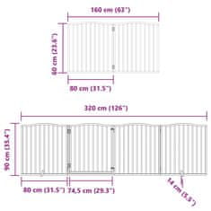 Vidaxl Brána pre psa s dvere sklad. 10pan. biela 800cm topoľové drevo