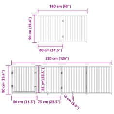 Vidaxl Brána pre psa s dverami sklad. 8pan. biela 640cm topoľové drevo