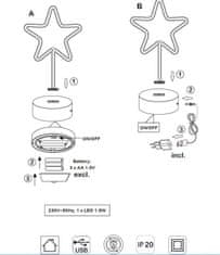 ACA Lightning Neónová lampička - Hviezdička, 3x AA batérie, IP20