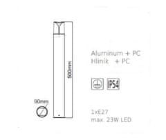 ACA Lightning Záhradné svietidlo PHOIBE max. 40W/E27/230V/IP54/500mm, tmavo šedé