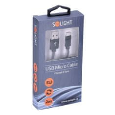 Solight USB kábel, USB 2.0 A konektor - USB B micro konektor, blister, 2m