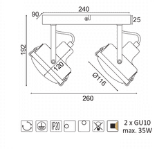 ACA Prisadené svietidlo MORFEAS max. 2x 35W/GU10/230V/IP20, šedé