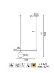 ACA Stropné závesné svietidlo THETIS max. 40W/E27/230V/IP20, farba mosadze