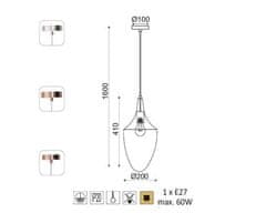 ACA Závesné stropné svietidlo PLEIADES max. 60W/E27/230V/IP20, farba niklu