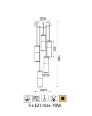 ACA Závesné svietidlo DEJAVU max. 5x40W/E27/230V/IP20, farba chrómu