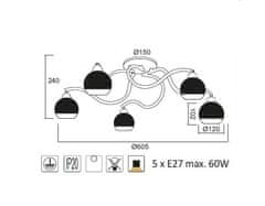 ACA Stropné svietidlo ALIEN max. 5x60W/E27/230V/IP20, farba medi