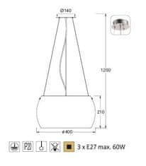 ACA Závesné svietidlo PONTIAC max. 3x60W/E27/230V/IP20, biele