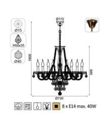 ACA Krištáľový luster LILIUM max. 8x40W/E14/230V/IP20, zlatý