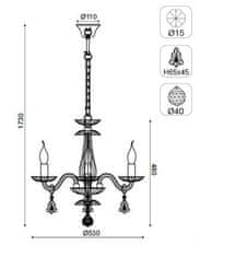 ACA Krištáľový luster LOMPELIA max. 3x40W/E14/230V/IP20, farba chrómu