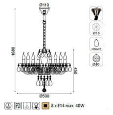 ACA Krištáľový luster TULIA max. 8x40W/E14/230V/IP20, farba chrómu