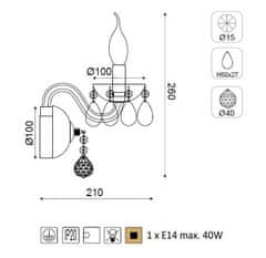 ACA Krištáľové nástenné svietidlo TULIA max. 40W/E14/230V/IP20