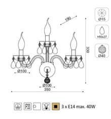 ACA Krištáľové nástenné svietidlo TULIA max. 3x40W/E14/230V/IP20