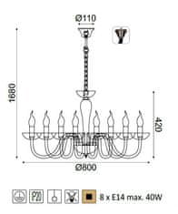 ACA Krištáľový luster LUNARIA max. 8x40W/E14/230V/IP20