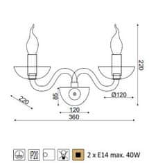 ACA Krištáľové nástenné svietidlo LUNARIA max. 2x40W/E14/230V/IP20