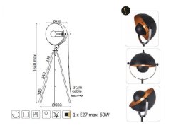 ACA Stojacia lampa CAMARA max. 60W/E27/230V/IP20