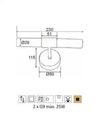 ACA Nástenné svietidlo SUEVA max. 2x25W/230V/G9/IP20