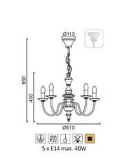 ACA Závesný luster ACCRA max. 5x40W/E14/230V/IP20