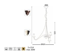 ACA Závesný luster PALMYRA max. 3x60W/E14/230V/IP20