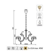 ACA Závesné svietidlo FABERGE max. 3x40W/E14/230V/IP20