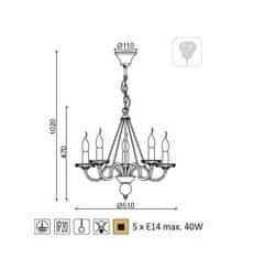 ACA Závesné svietidlo GEISHA max. 5x40W/E14/230V/IP20