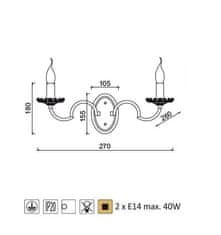 ACA Nástenné svietidlo GEISHA max. 2x40W/E14/230V/IP20