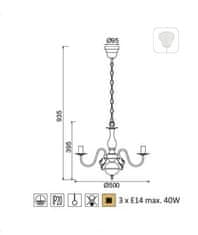 ACA Závesné svietidlo VELVET max. 3x40W/E14/230V/IP20