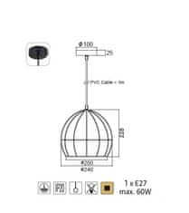 ACA Závesné svietidlo PROMETHEUS max. 60W/E27/230V/IP20