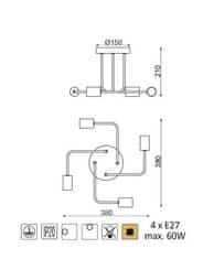 ACA Stropné svietidlo COBRA max. 4x60W/E27/230V/IP20