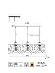 ACA Závesné svietidlo ANDY max. 3x60W/E27/230V/IP20