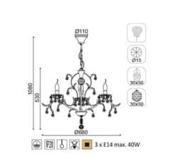 ACA Závesný luster SARDINIA max. 3x40W/E14/230V/IP20