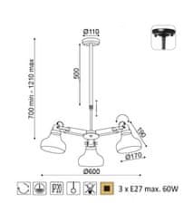 ACA Závesné svietidlo PARALIA max. 3x60W/E27/230V/IP20