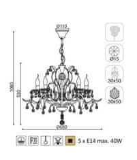 ACA Závesný luster SARDINIA max. 5x40W/E14/230V/IP20