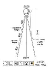 ACA Stojacia lampa HARLEY max. 40W/E14/230V/IP20, nastaviteľná výška