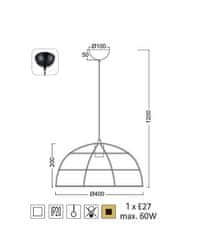 ACA Závesné svietidlo PROMETHEUS max. 60W/E27/230V/IP20