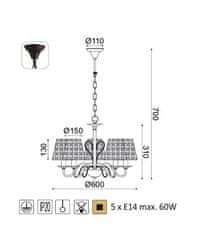 ACA Závesné svietidlo EDAM max. 5x60W/E14/230V/IP20