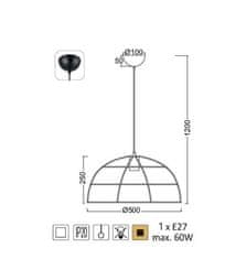 ACA Závesné svietidlo PROMETHEUS max. 60W/E27/230V/IP20